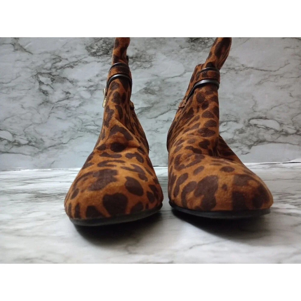 IMPO Leopard Cheetah Print Ankle Boots Gold Color Accent Zipper Size 9M